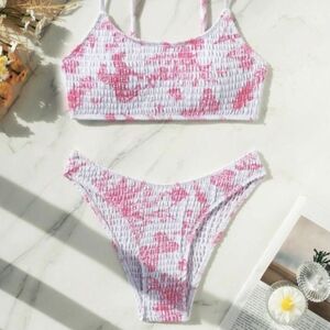 Pink bikini ruched cottage style - M